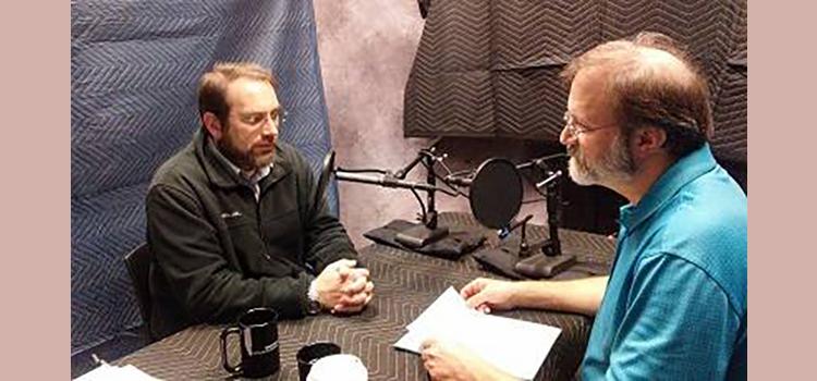 Steve Trout (left) and Mike Bunn (right) recording the War & Memory podcast.